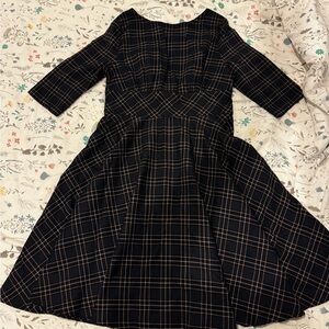 Black Plaid Dress with Elbow Sleeves